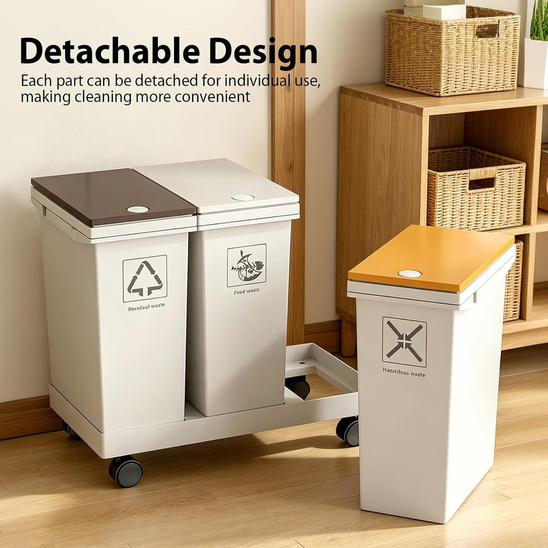 3-er Mülleimer-Set, 3 X 12L Küche Mülltrennsystem mit Standfuss | Abnehmbarer Differenzierter Abfall