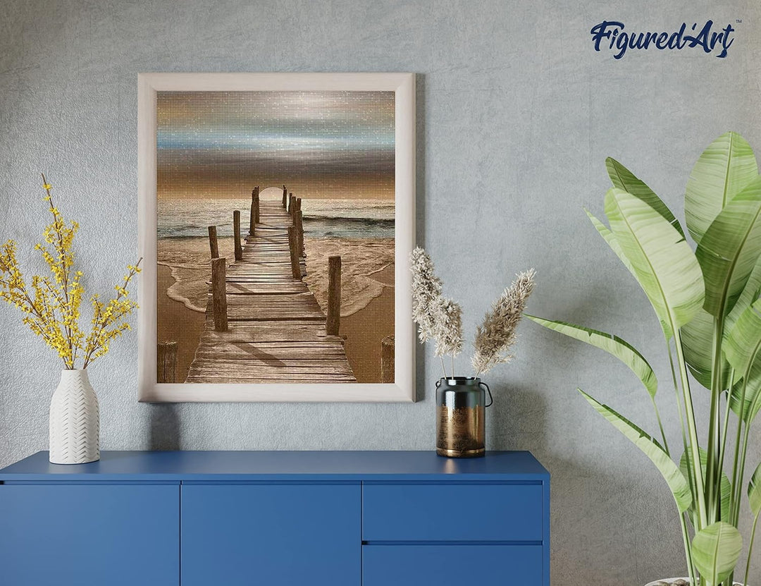 Figured'Art Diamond Painting Erwachsene 40x50cm Ganze Leinwand gerollt Weg ins Meer 5D Bilder Eckige