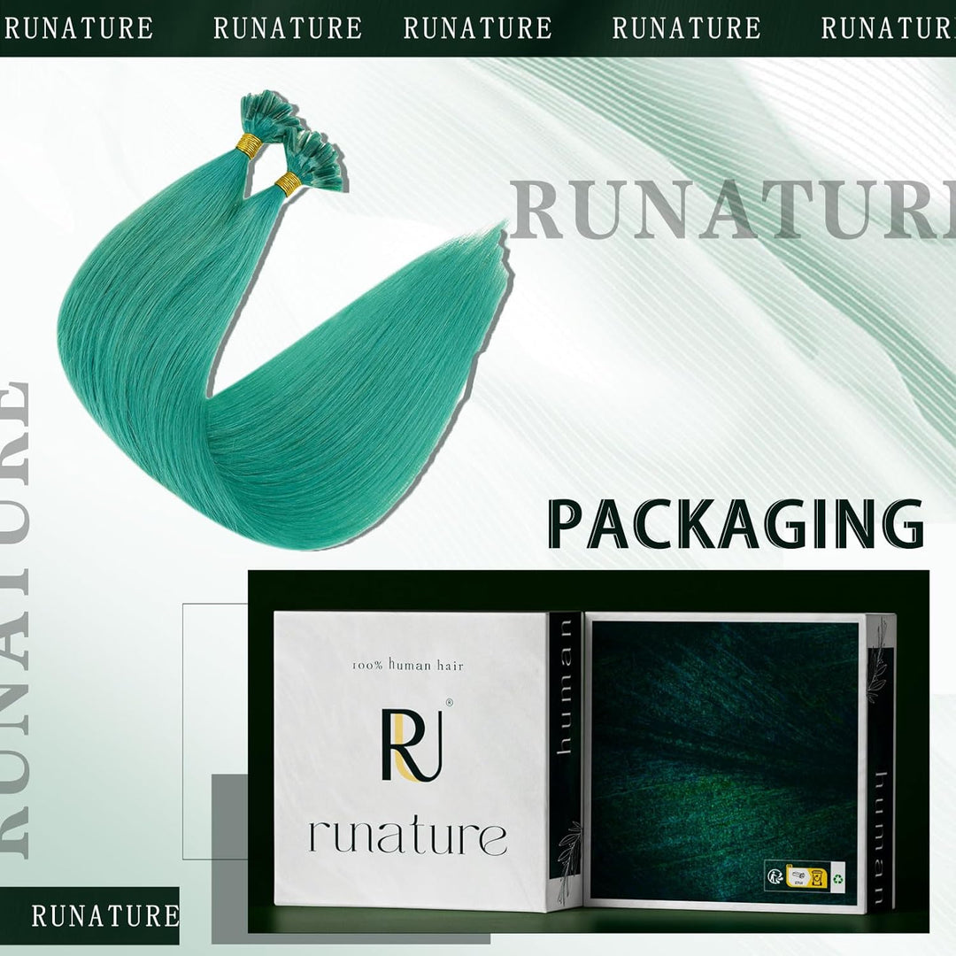RUNATURE Bunt Bonding Echthaar Extensions Blaugrün 45cm Remy Keratin Haarverlangerung Echthaar Teal
