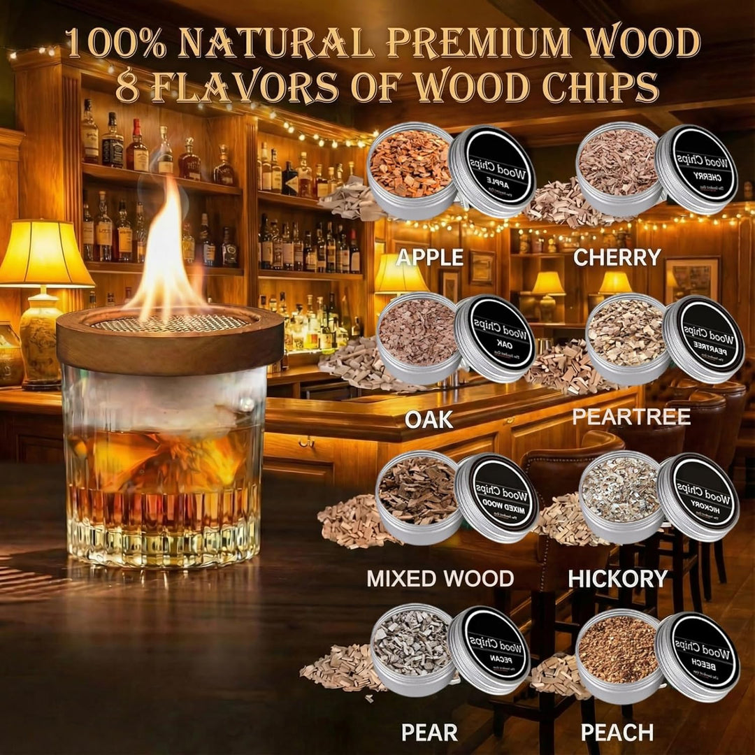 Cocktail Räucher-Set – Whisky Räuchersystem mit 8 Holzsorten & Zubehör – Flygragon Professioneller S