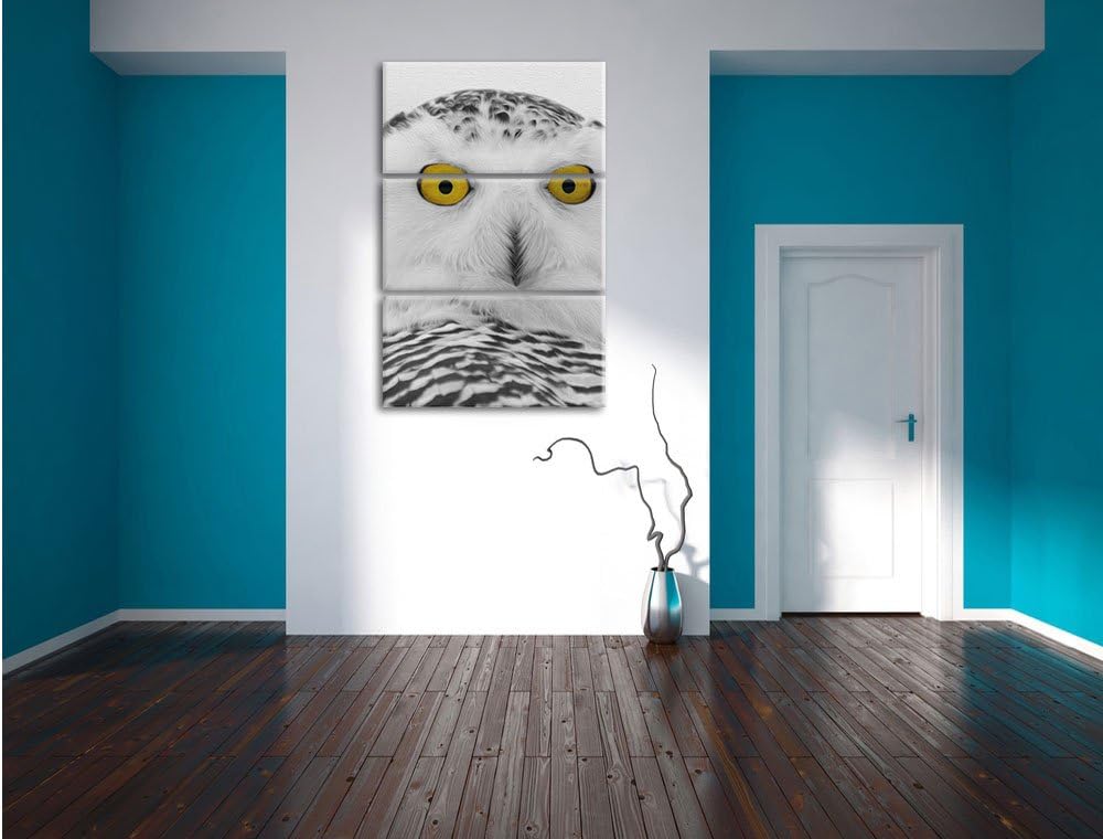 Pixxprint grosse Schnee Eule als Leinwandbild - Grösse: 3-Teilig (120x80cm) - Wandbild - Kunstdruck