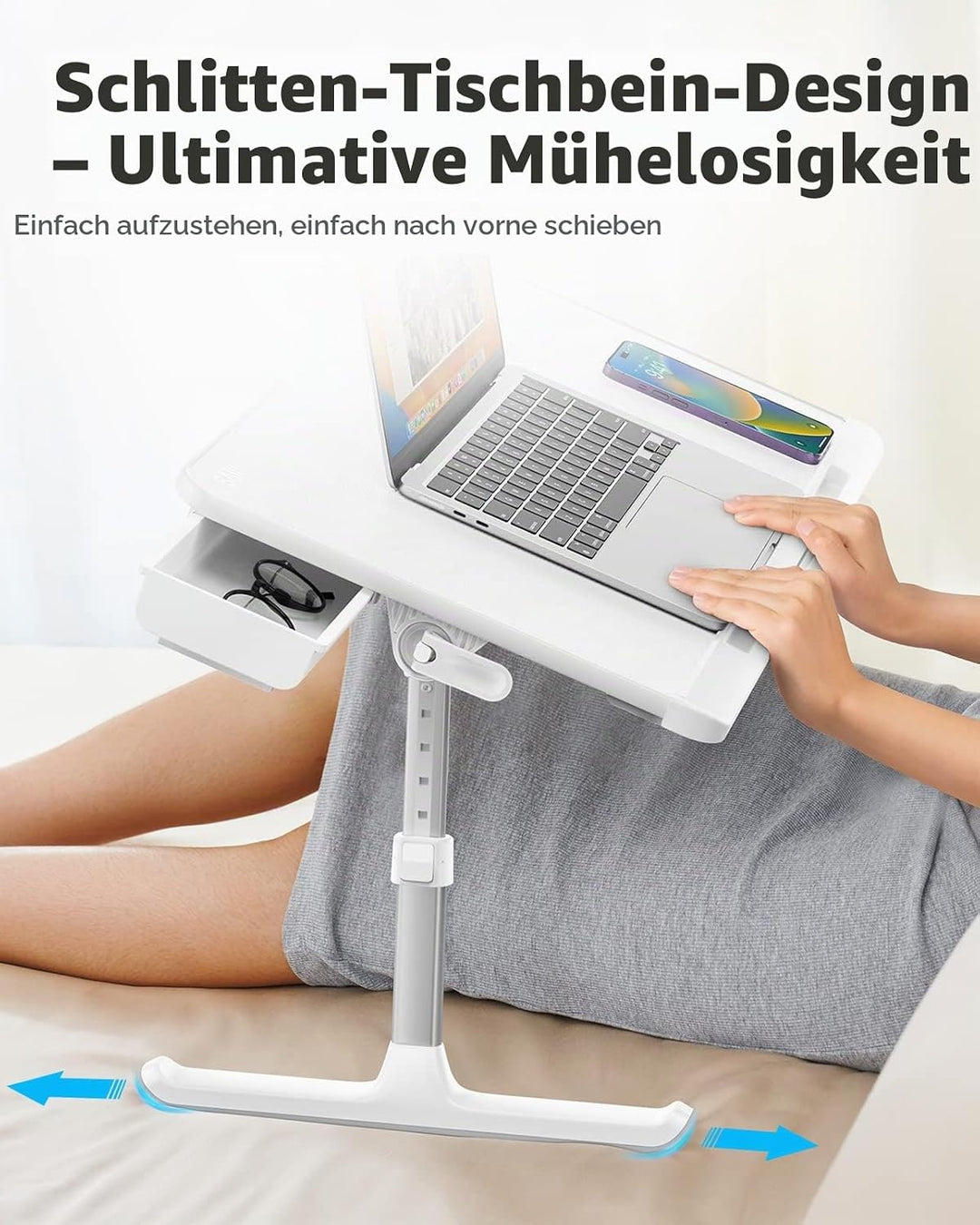 SAIJI Laptoptisch fürs Bett, Verstellbarer Computer-Betttisch, Laptoptisch mit Aufbewahrungsschublad