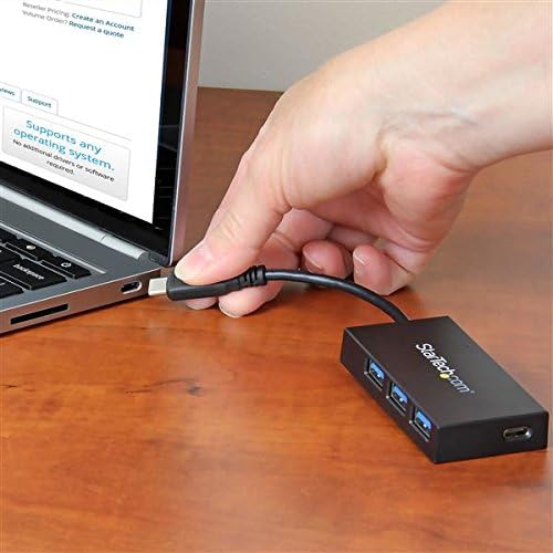StarTech.com 4 Port USB 3.1 Gen 1 Hub, USB-C auf 1x USB-C und 3x USB-A, Mobiler USB Type C Hub schwa
