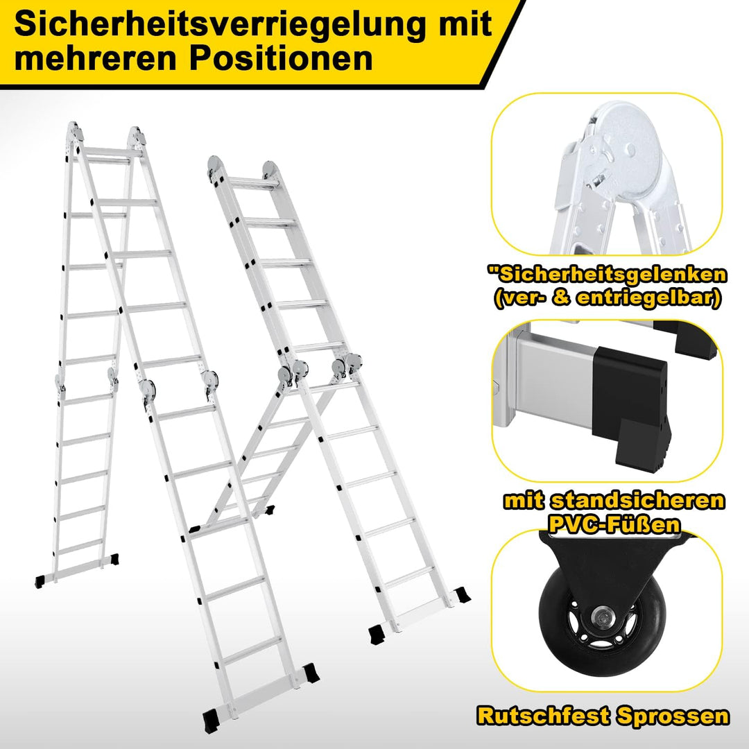 Ikodm 4x5 Stufen Mehrzweckleiter 5,82 m 7 in 1 Aluminium Multifunktionsleiter bis 150 kg mit 2 Trans