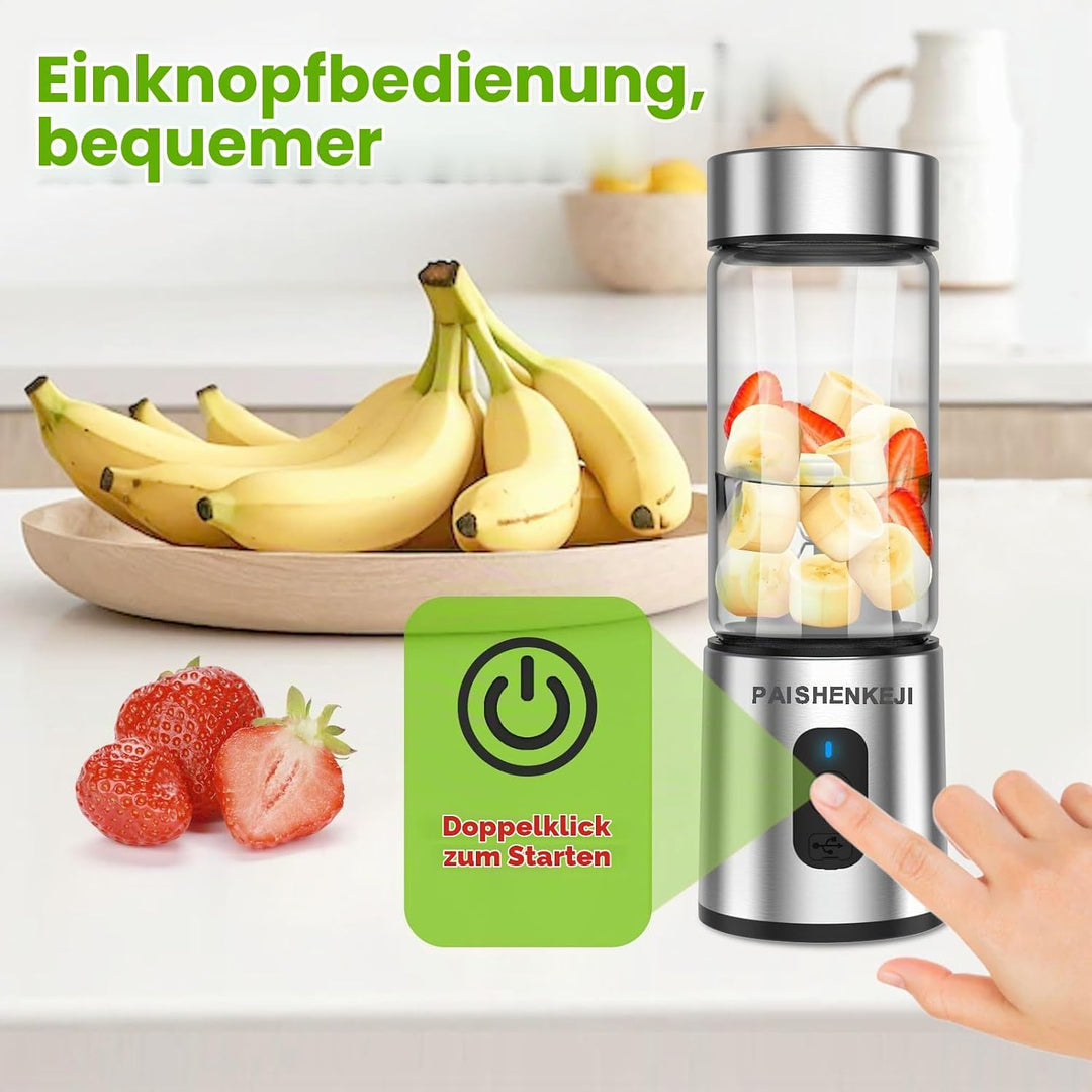 Glas Smoothie Maker Mini Mixer - Standmixer, Tragbarer Mini Blender, 400ml Smoothie Maker to go, USB
