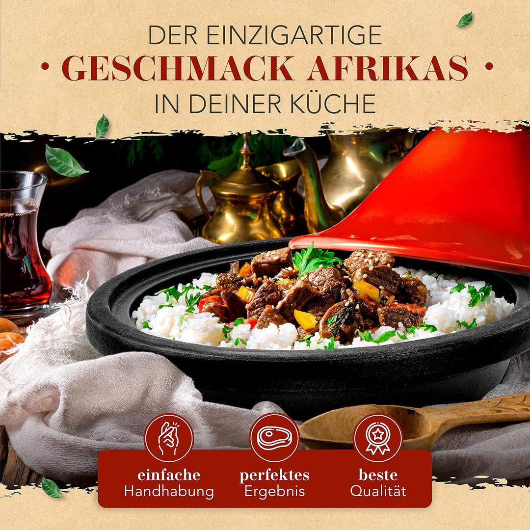 KRUSTENZAUBER Tajine Topf 2-4 Personen - Hochwertige 27cm Gusseisen Tajine Orientalisch - Tajine Ind