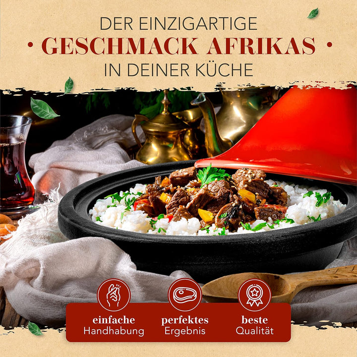 KRUSTENZAUBER Tajine Topf 2-4 Personen - Hochwertige 27cm Gusseisen Tajine Orientalisch - Tajine Ind