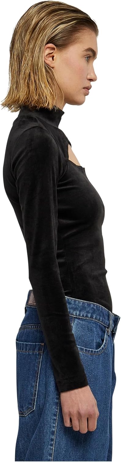 Urban Classics Damen Ladies Velvet Cut-Out Turtleneck Body T-Shirt XS Schwarz, XS Schwarz