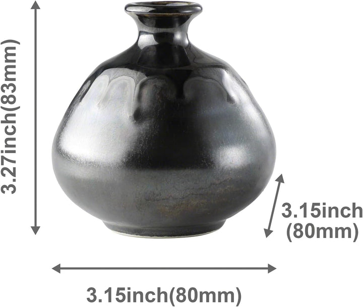 Wazakura Minoyaki kleine Keramik Ikebana Vase, Hergestellt in Japan, Handbemalte Schwarze Vase in Fl