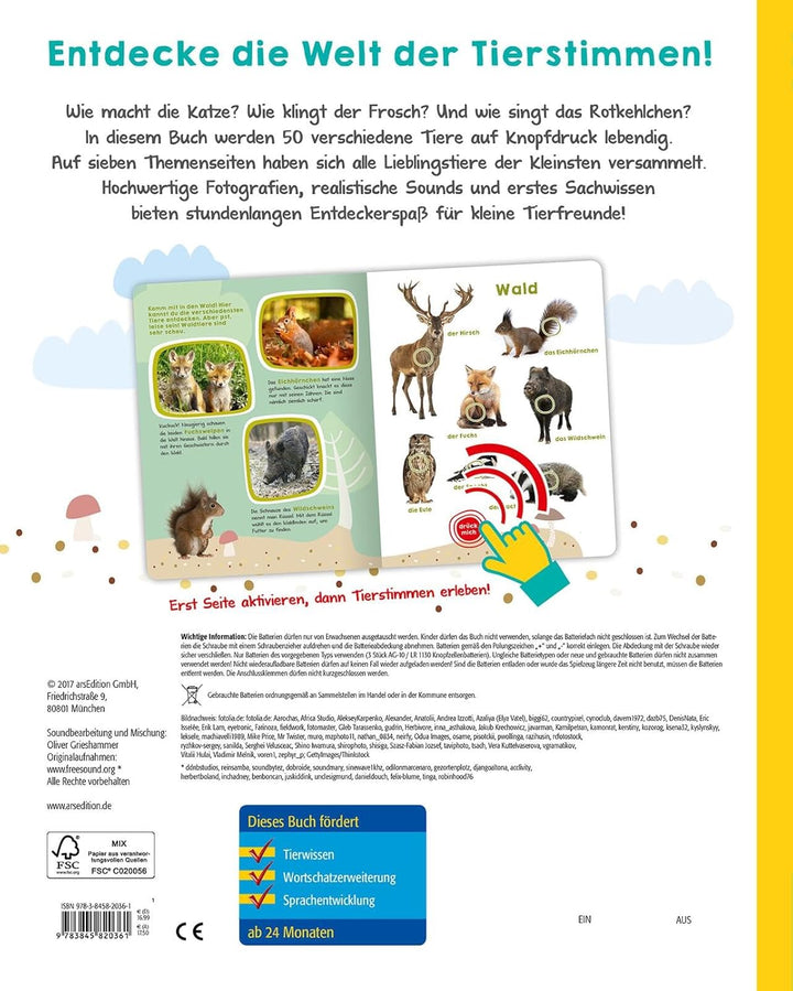 Mein grosses Buch der Tiergeräusche: Mit 50 Sounds | Hochwertiges Soundbuch mit realistischen Sounds