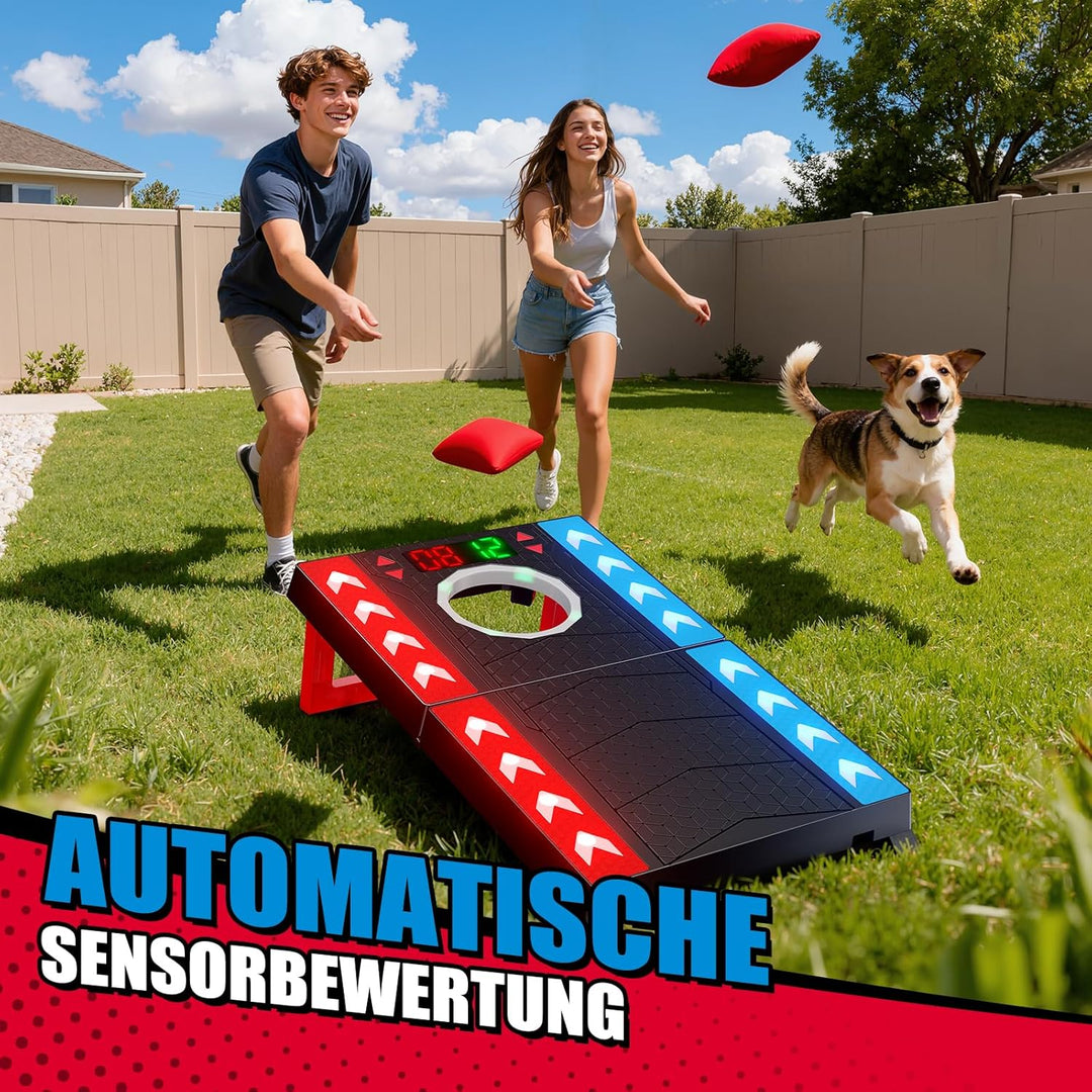 Cornhole Spiel Outdoor Innenbereich, Elektronisch Cornhole mit Musik & Licht, Automatischer Punktzäh