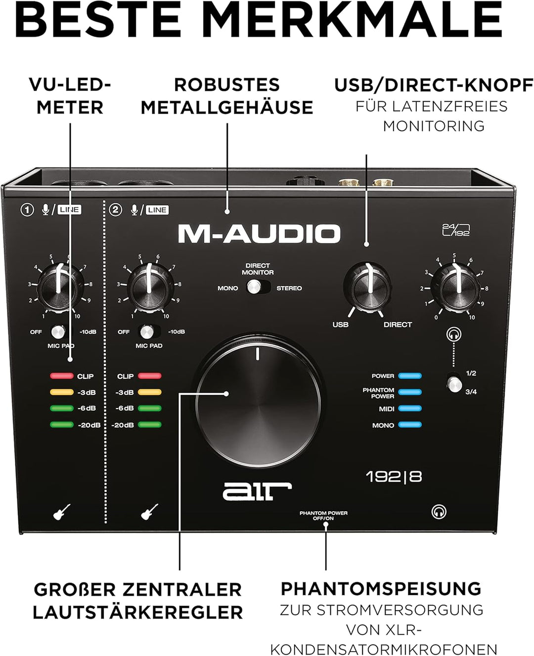 M-Audio AIR 192|8 - 2-in-4-out-USB Audio / MIDI-Schnittstelle mit MPC Beats und Ableton Live Recordi