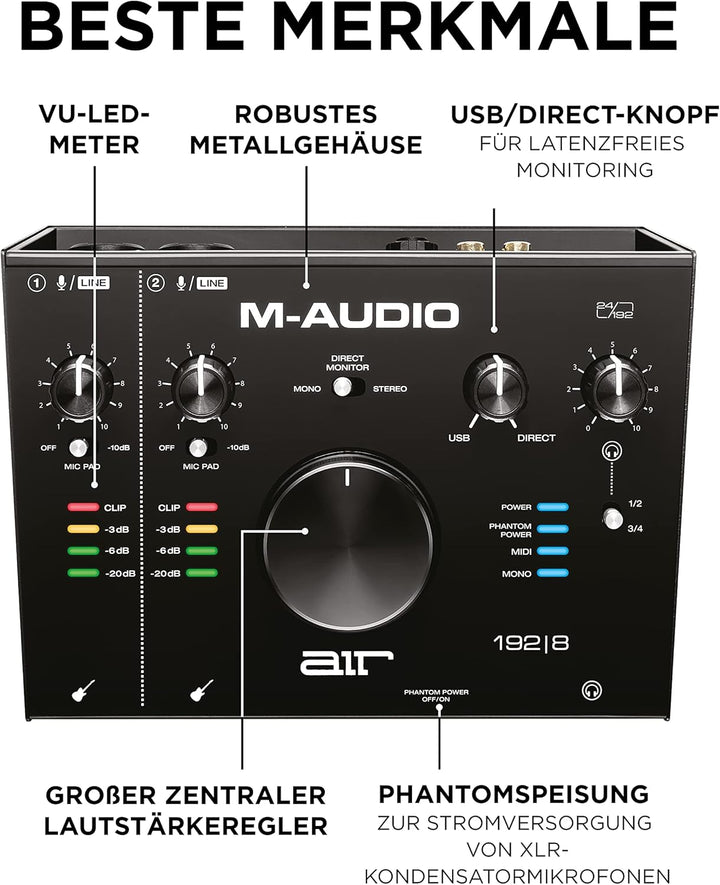 M-Audio AIR 192|8 - 2-in-4-out-USB Audio / MIDI-Schnittstelle mit MPC Beats und Ableton Live Recordi