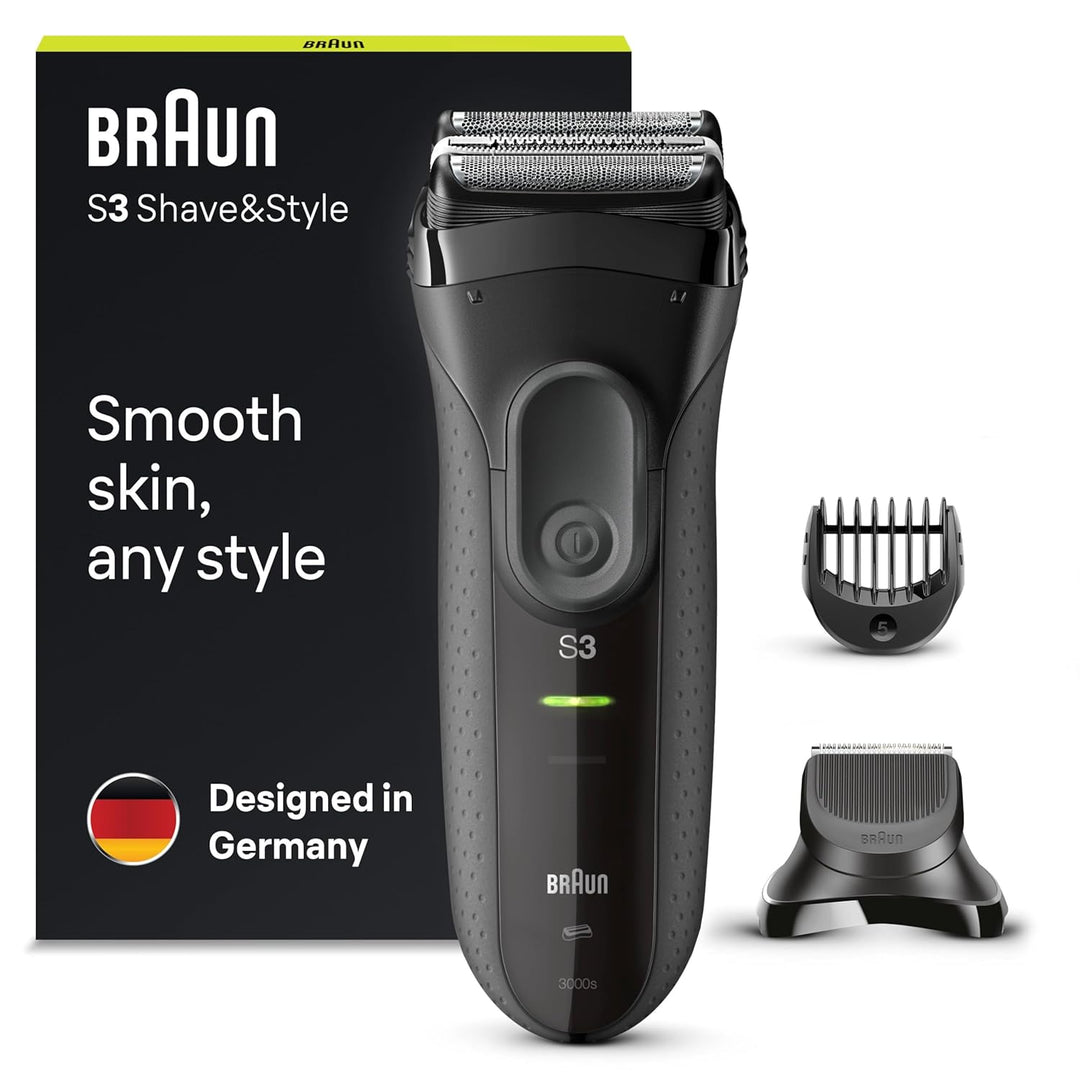 Braun Series 3 3-in-1 Elektrorasierer, Barttrimmer mit 5 Kammaufsätzen, Wet&Dry, 45 Minuten Akkulauf