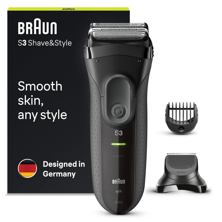 Braun Series 3 3-in-1 Elektrorasierer, Barttrimmer mit 5 Kammaufsätzen, Wet&Dry, 45 Minuten Akkulauf
