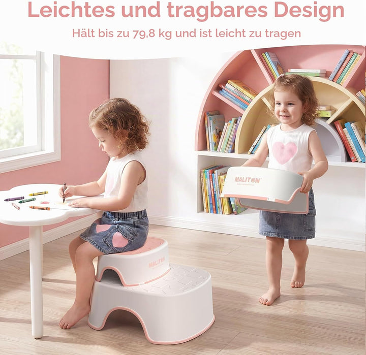 Maliton Toilettensitz Kinder mit 2-stufiger Tritthocker für Kinder 1-8 Jahren, Kindertoilettenkorb m