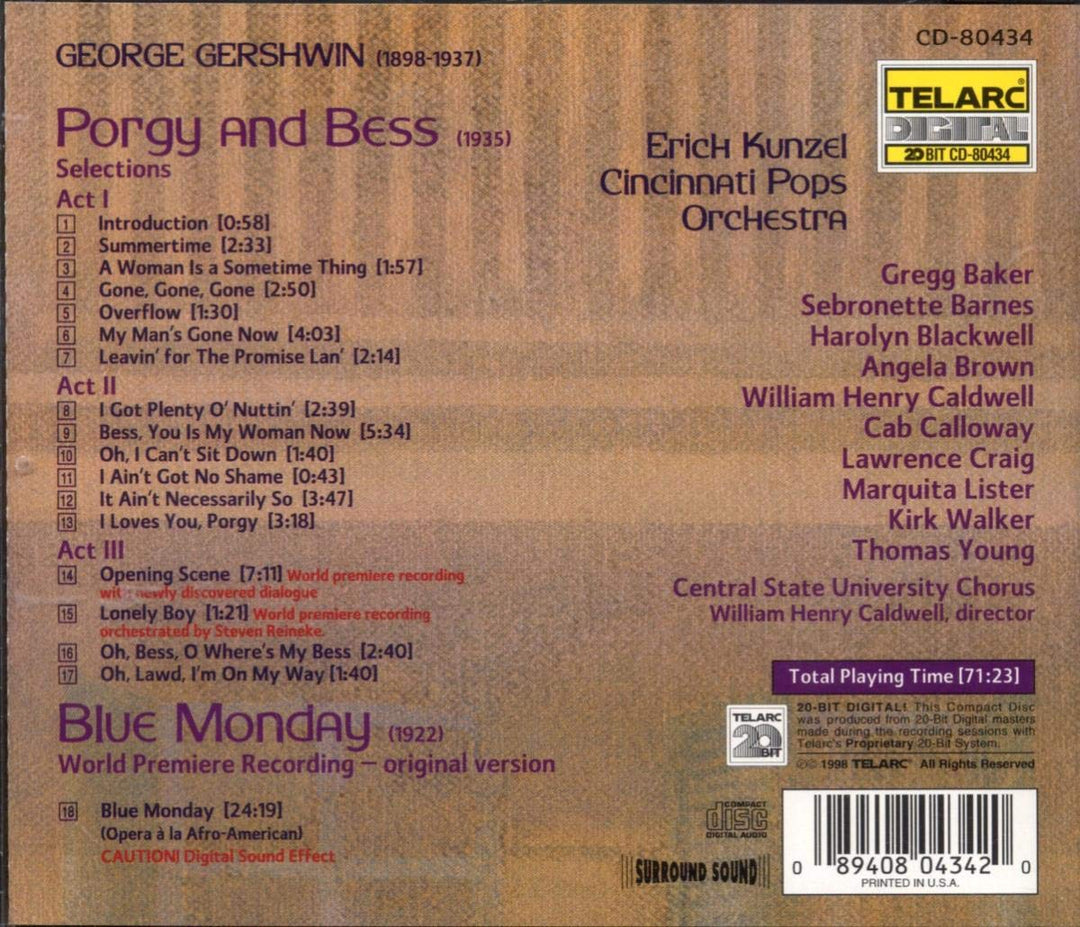 Gershwin: Porgy and Bess / Blue Monday, Audio-CD