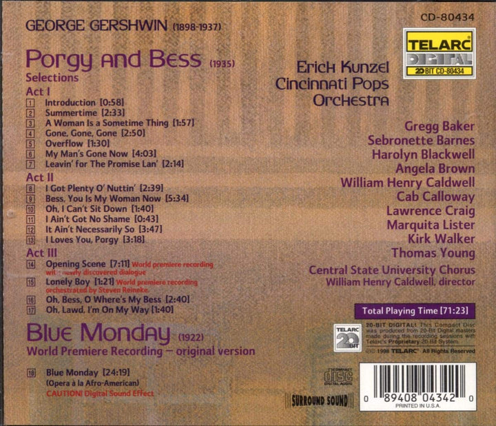 Gershwin: Porgy and Bess / Blue Monday, Audio-CD
