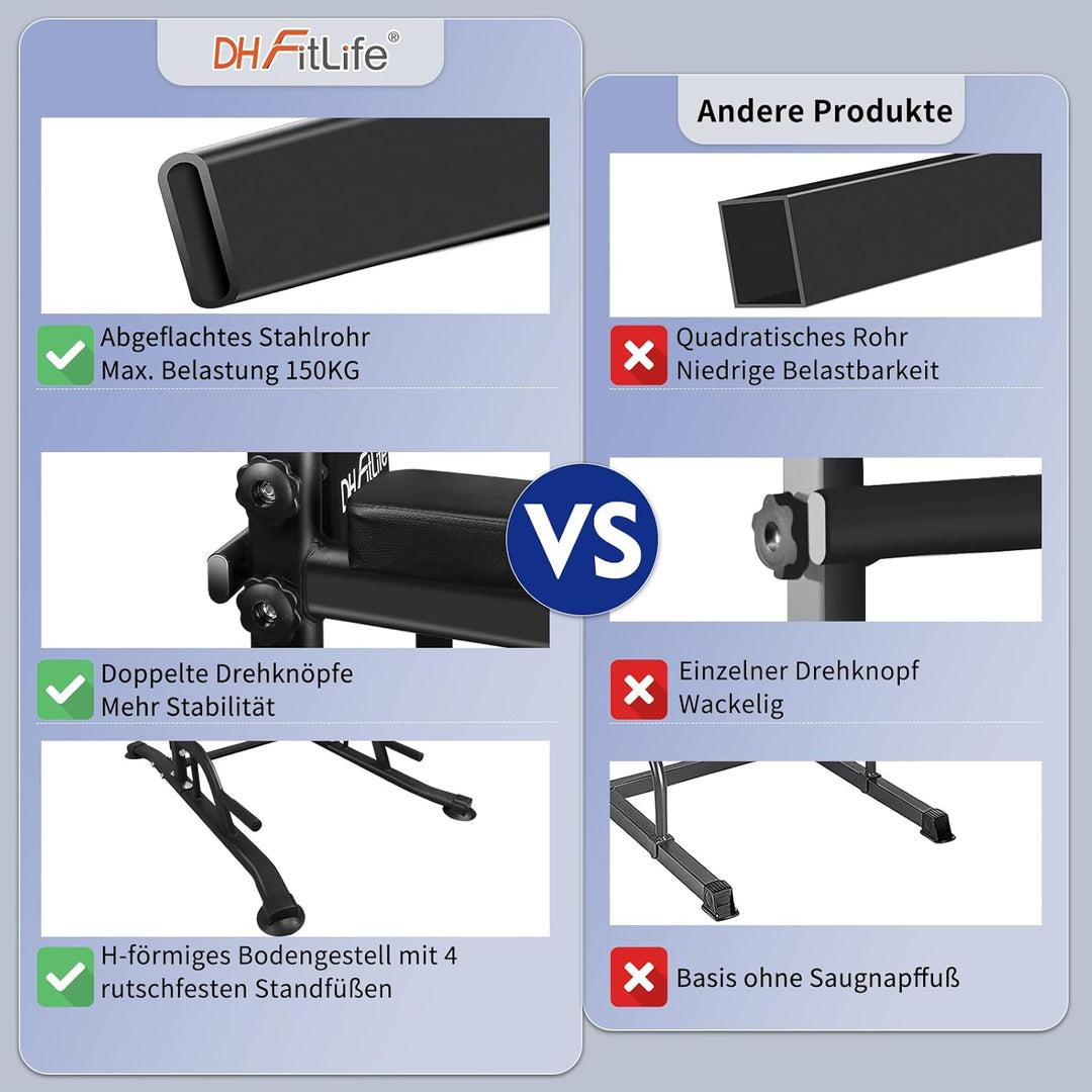 DH FitLife Power Tower Dip Station | Sport Geräte mit Klimmzugstange, Dip Barren u. Rückentrainer |