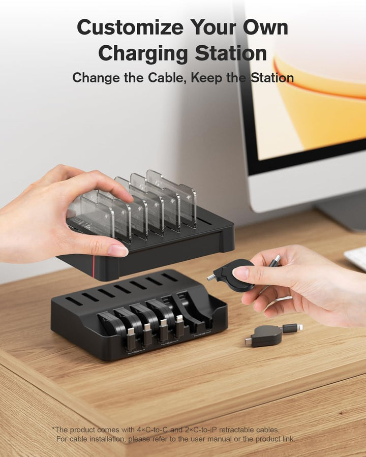 SooPii HomeHub H1 Ladestation, 60 W mit 6 austauschbar einziehbaren Kabeln (4×C-C & 2×C-iP), mit mag