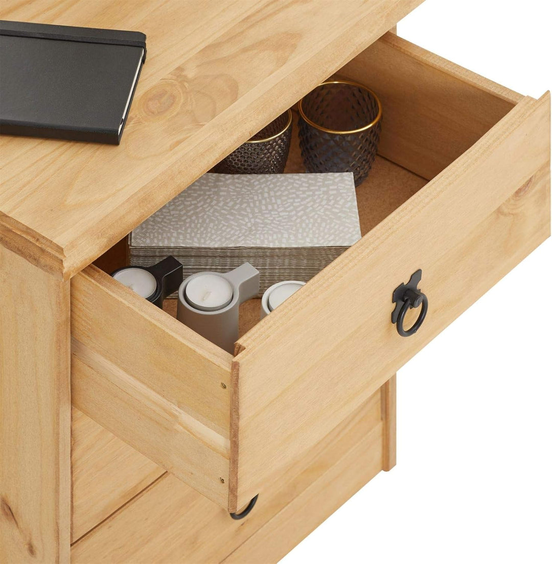 CARO-Möbel Nachttisch Barrio mit 3 Schubladen, Nachtkommode für Boxspringbetten, Kiefer Massivholz,
