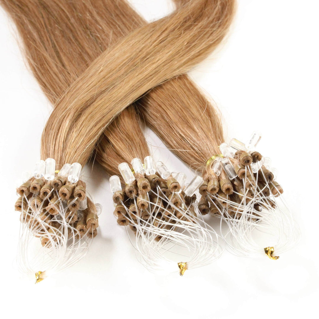 hair2heart Premium Microring Extensions Echthaar glatt - 100 Strähnen 1g 60cm 8/01 hellblond natur-a
