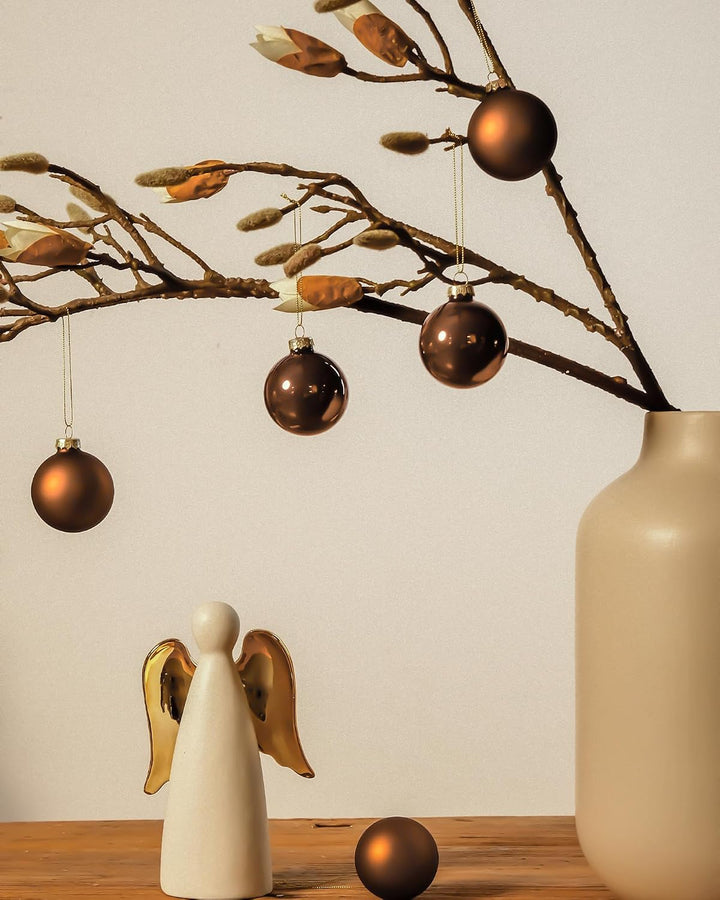 DN DECONATION Weihnachtskugeln Set, 12-teilig - Braune Glaskugeln 6cm Christbaumkugeln mit Aufhängun