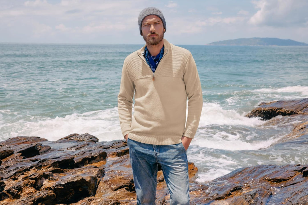 PaulJones Troyer Pullover Herren Strickpullover mit Reissverschluss und Stehkragen Arbeitspullover M