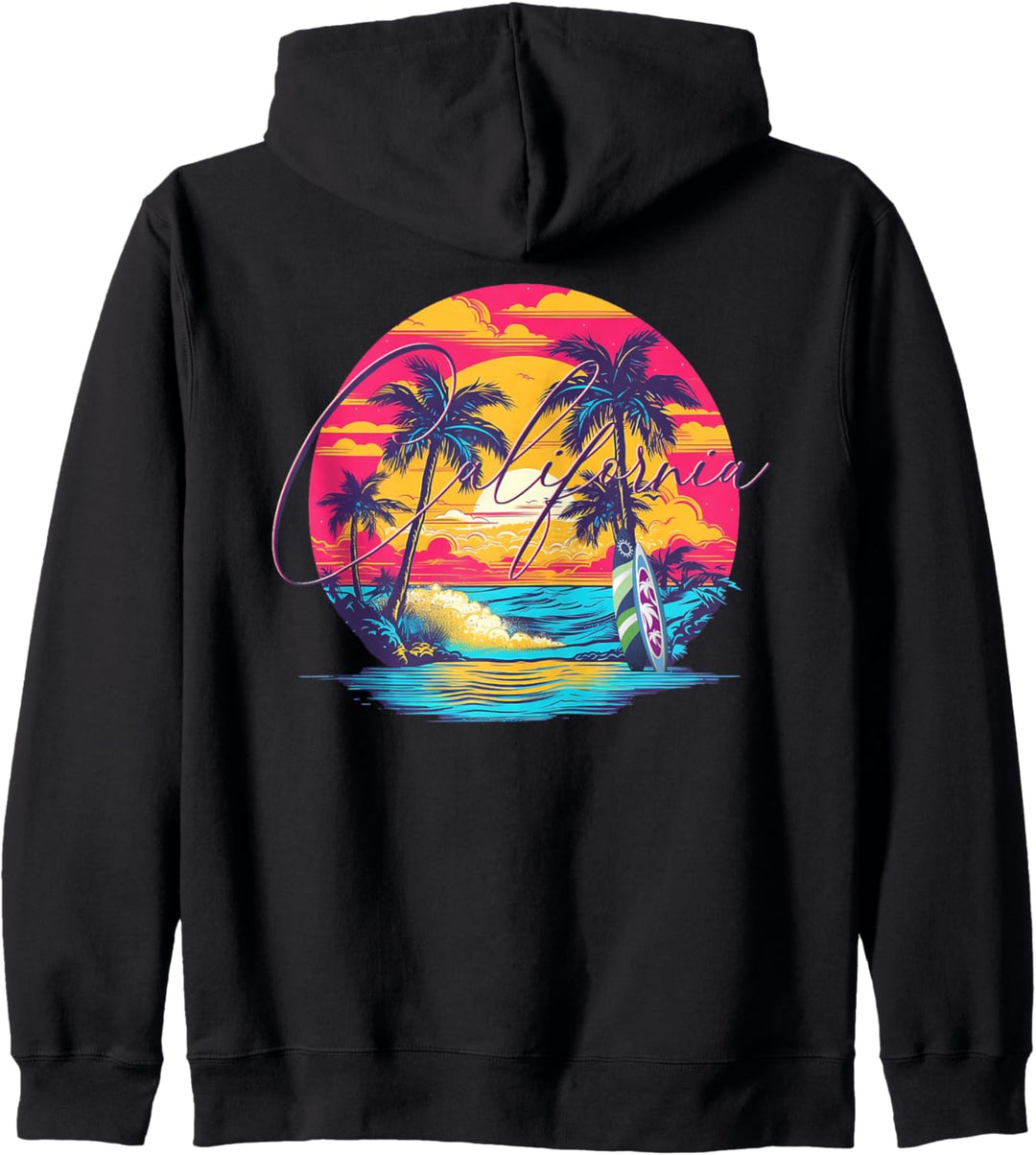 California Beach, Surfer Surfbrett Retro Backprint Kapuzenjacke