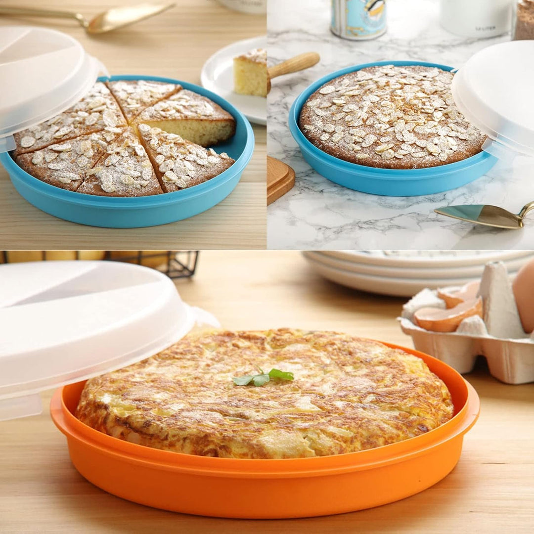 TATAY - Set von 2 Kuchen / Omelette Träger / Kuppel von 26 cm Durchmesser, Blaue Türkis und Orangenf