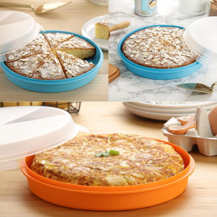 TATAY - Set von 2 Kuchen / Omelette Träger / Kuppel von 26 cm Durchmesser, Blaue Türkis und Orangenf