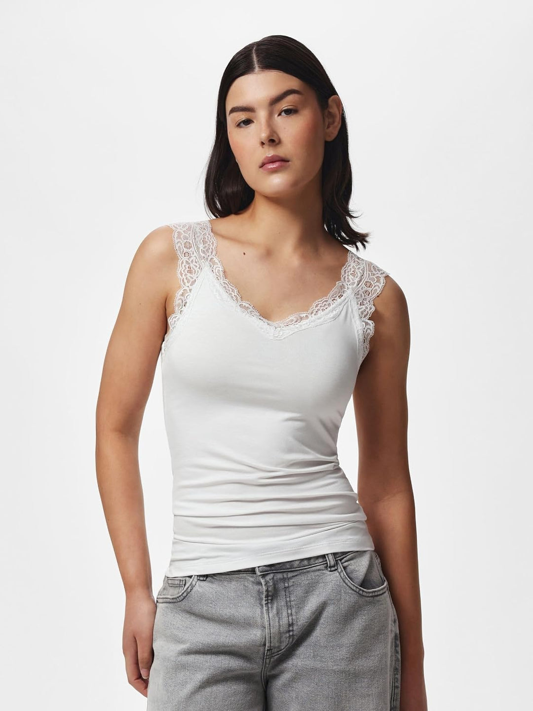 PIECES Damen Pcbarbera Lace Noos Bc Top XS Bright White, XS Bright White
