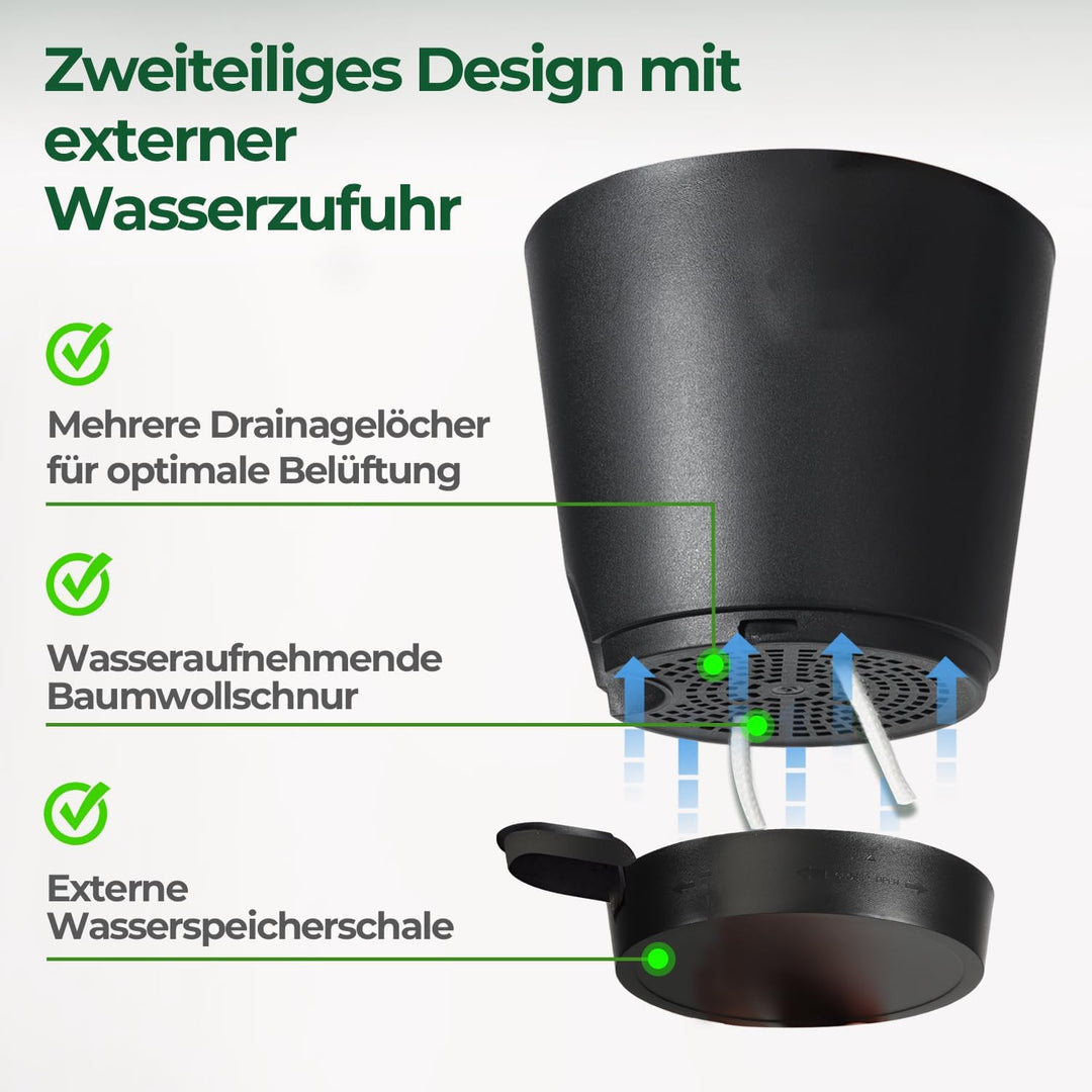 T4U 20cm Kunststoff Blumentopf mit Bewässerungssystem, 6er-Set Selbstbewässerung Übertopf mit Unters