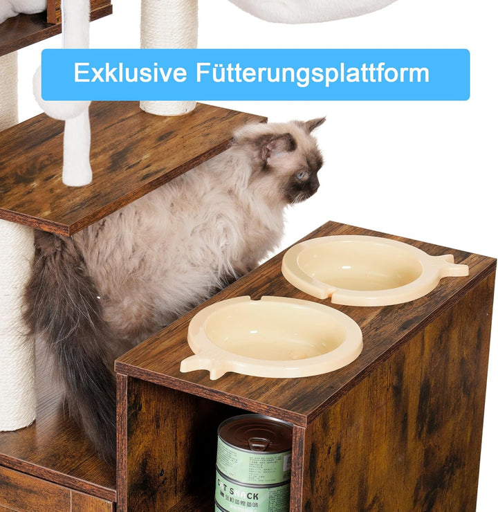Hey-brother Kratzbaum mit Katzenklo, moderner Katzenturm für Wohnungskatzen mit grosser Plattform, F