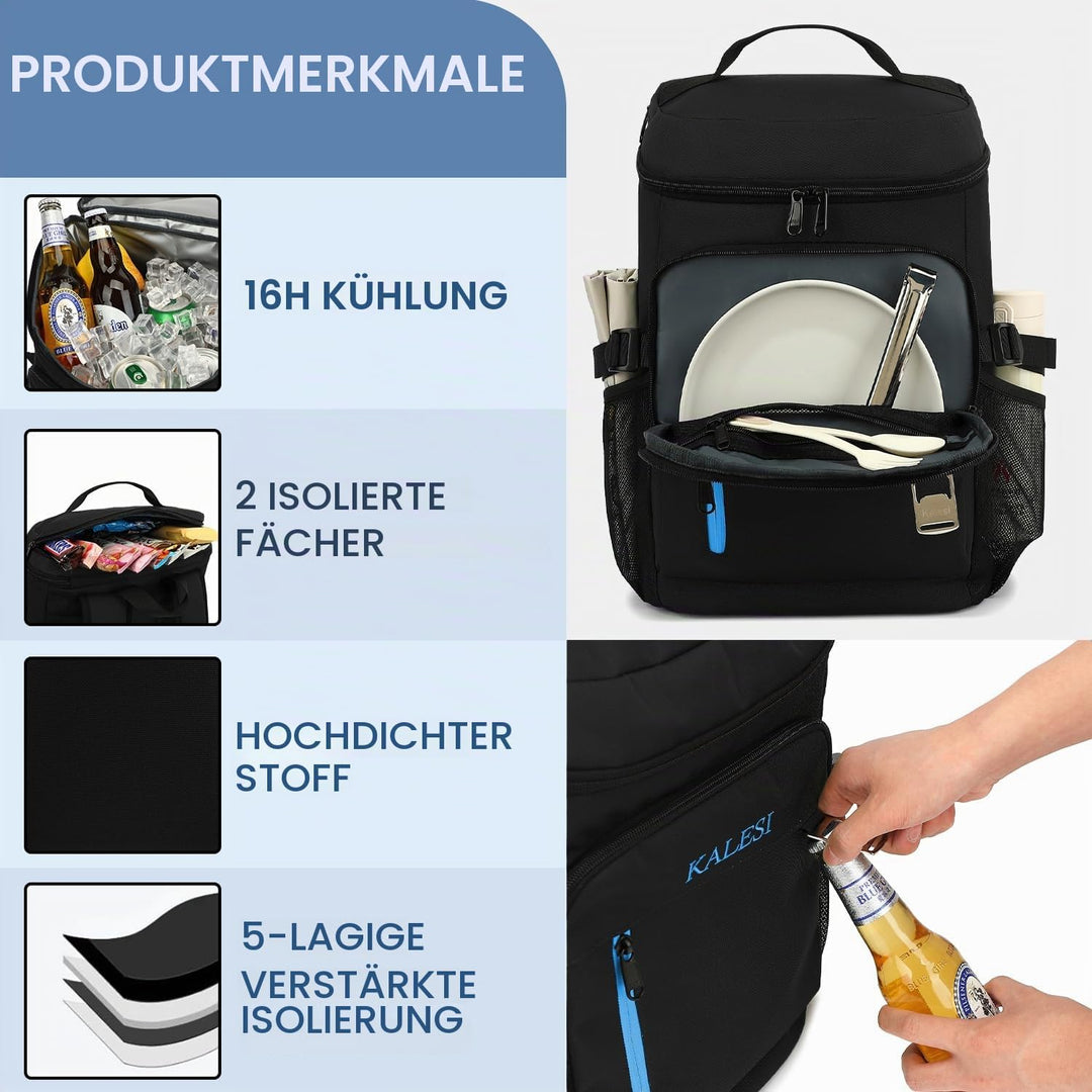 Kalesi Kühlrucksack 36 Dosen Leichter Isolierter Rucksack Kühler Auslaufsicher Reise Camping Mittage