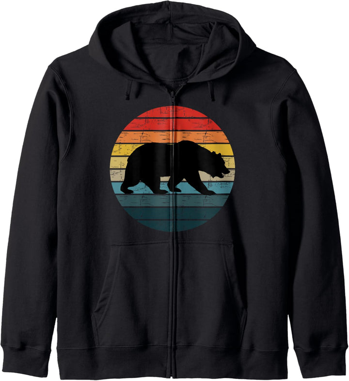 Vintage Bär Silhouette In Sonnenuntergang Retro Sonne Bunte Kapuzenjacke