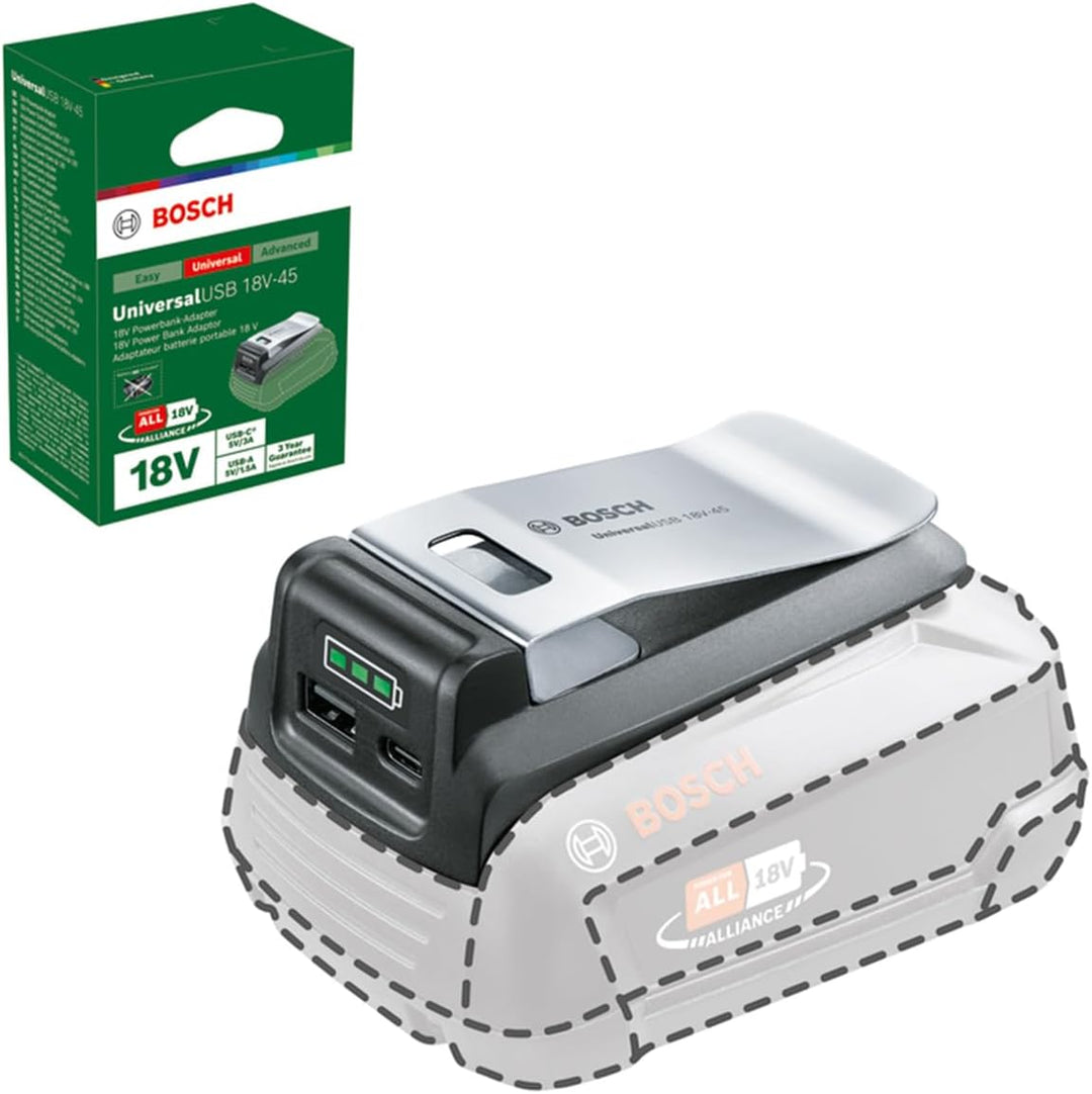 Bosch USB Adapter UniversalUSB 18V-45 (für vielseitiges Laden; USB-C/USB-A Power Adapter/Power Bank;