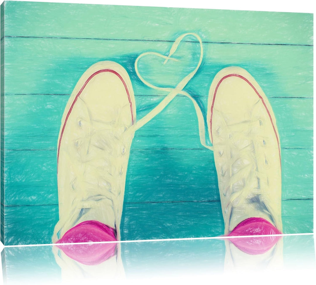 Pixxprint Herzform aus Schnürsenkeln Bunstift Effekt, Format: 100x70 auf Leinwand, XXL riesige Bilde