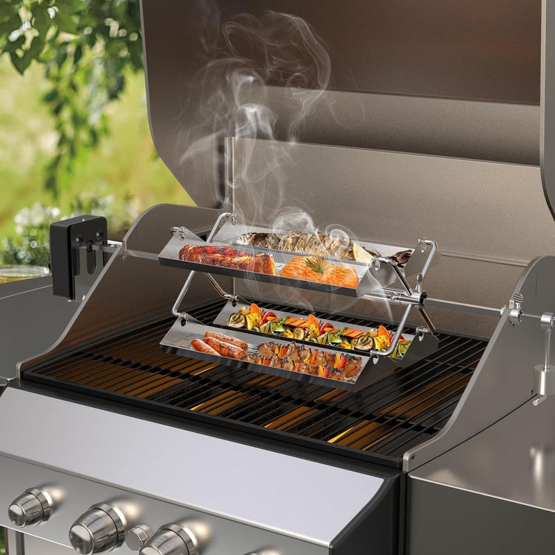 Onlyfire BRK-6026 BBQ Edelstahl Rotisserie Grill Tabletts System Set mit Sechseck Loch für Drehspies