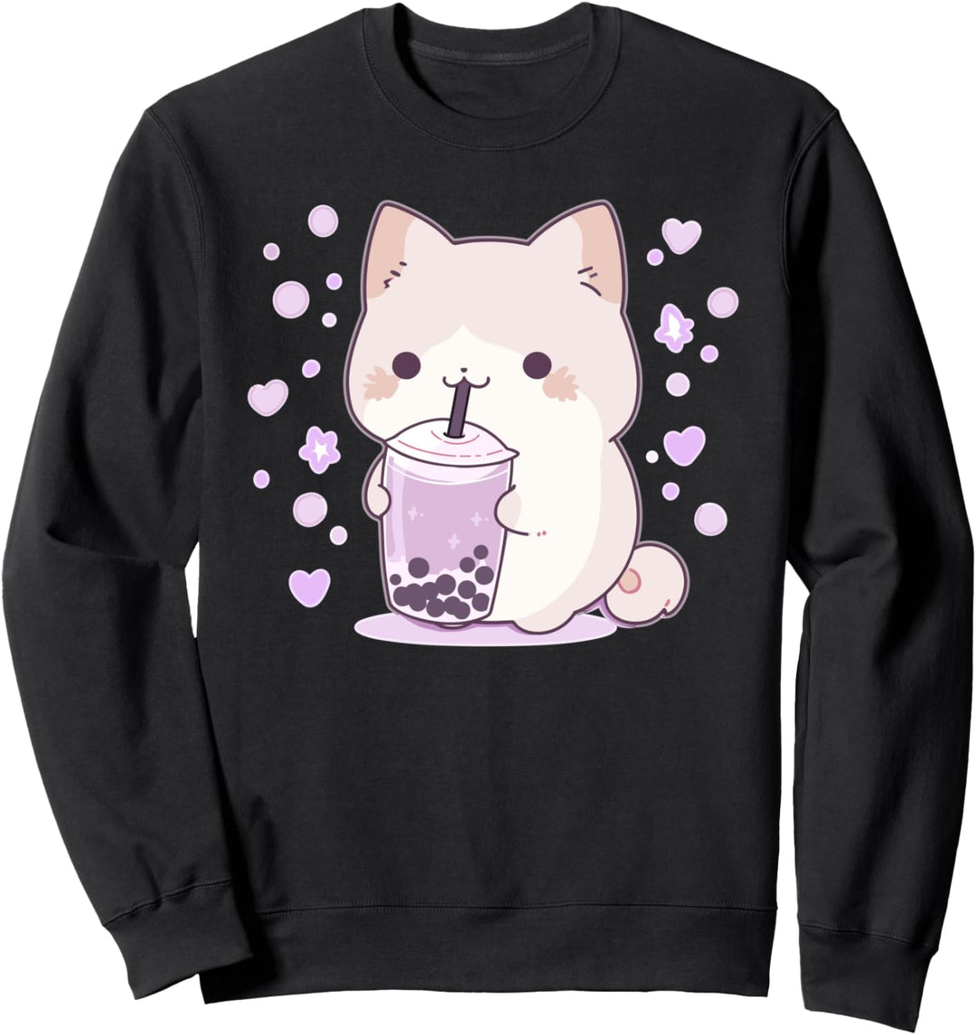 Kawaii Katze trinkt Bubble Tea Katzen Manga Boba und Katzen Sweatshirt