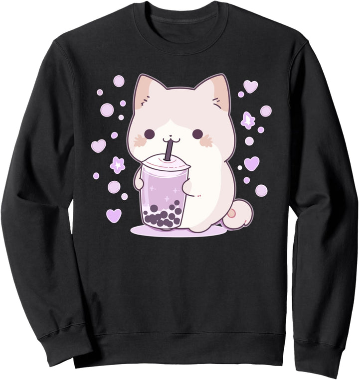 Kawaii Katze trinkt Bubble Tea Katzen Manga Boba und Katzen Sweatshirt