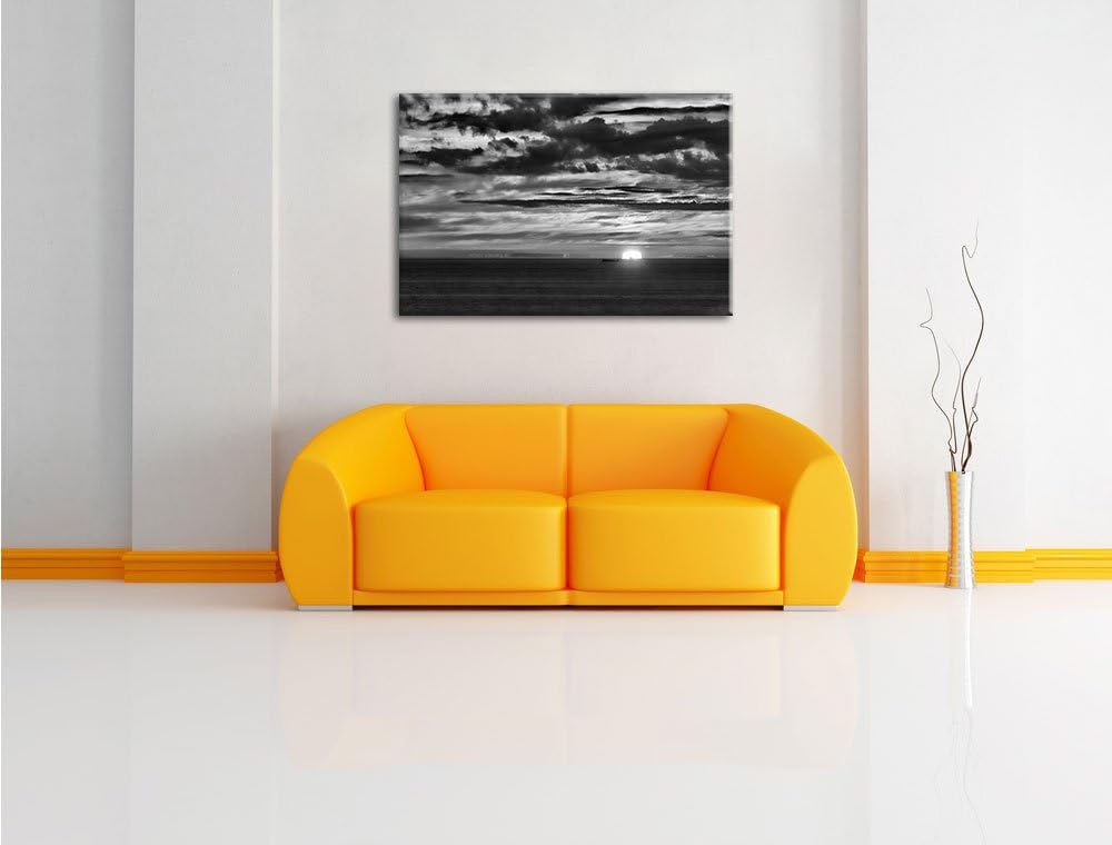 Pixxprint Sonnenuntergang über Meer / 100x70cm Leinwandbild bespannt auf Holzrahmen/Wandbild Kunstdr