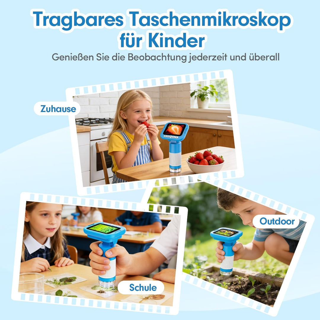 FINIBO Digitales Mikroskop für Kinder 1000X, 2,4″ Bildschirm, Kindermikroskop zum Lernen & Entdecken