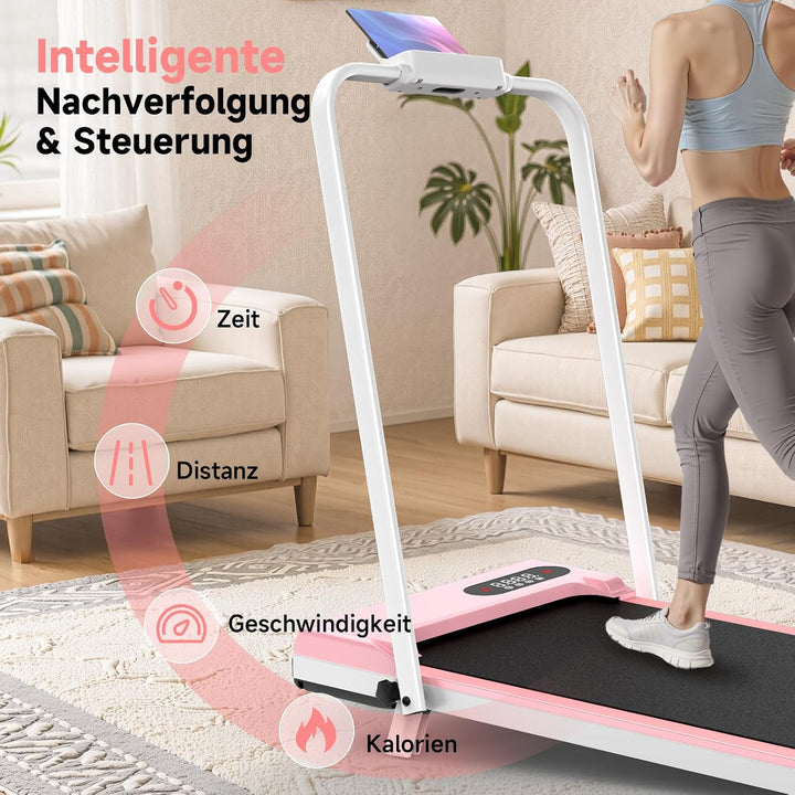 HomeFitnessCode Walking Pad Klappbar mit Neigung Laufband für Zuhause Rosa | Laufpad mit Steigung 1-