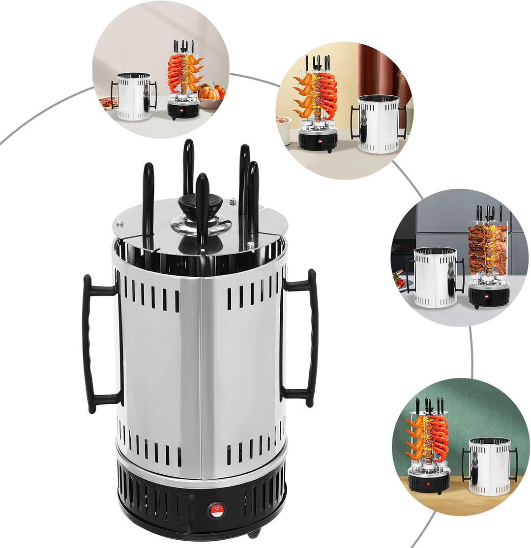 Vertikaler Edelstahl Elektro-Tischgrill inkl. 5 Spiesse, BBQ Vertikalgrill Rundgrill für Schaschlik-