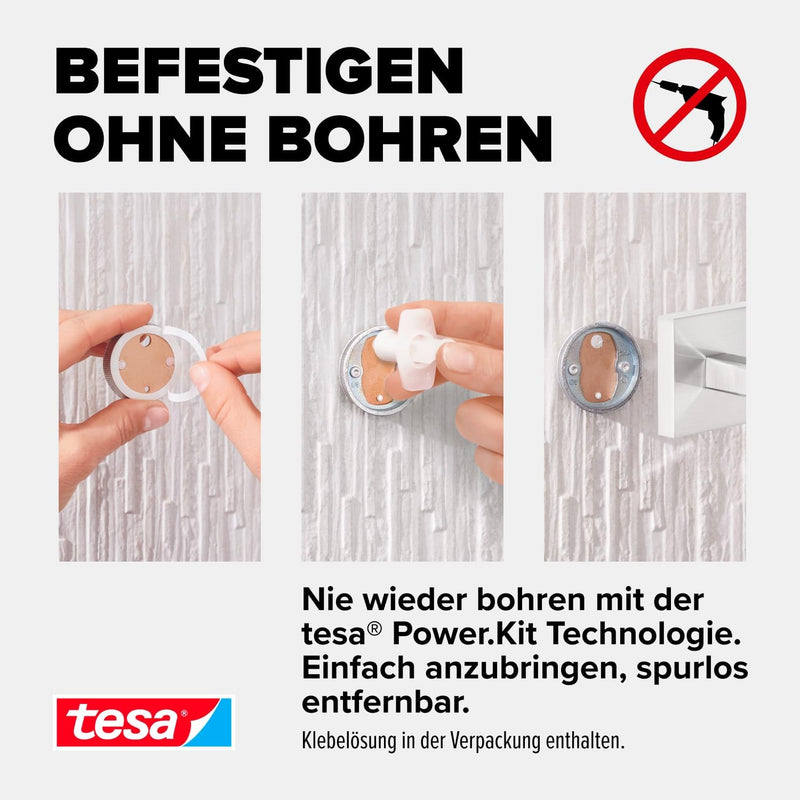 tesa EXXCLUSIV Handtuchstange, verchromt - Badetuchhalter zur Wandbefestigung ohne Bohren, inkl. Kle