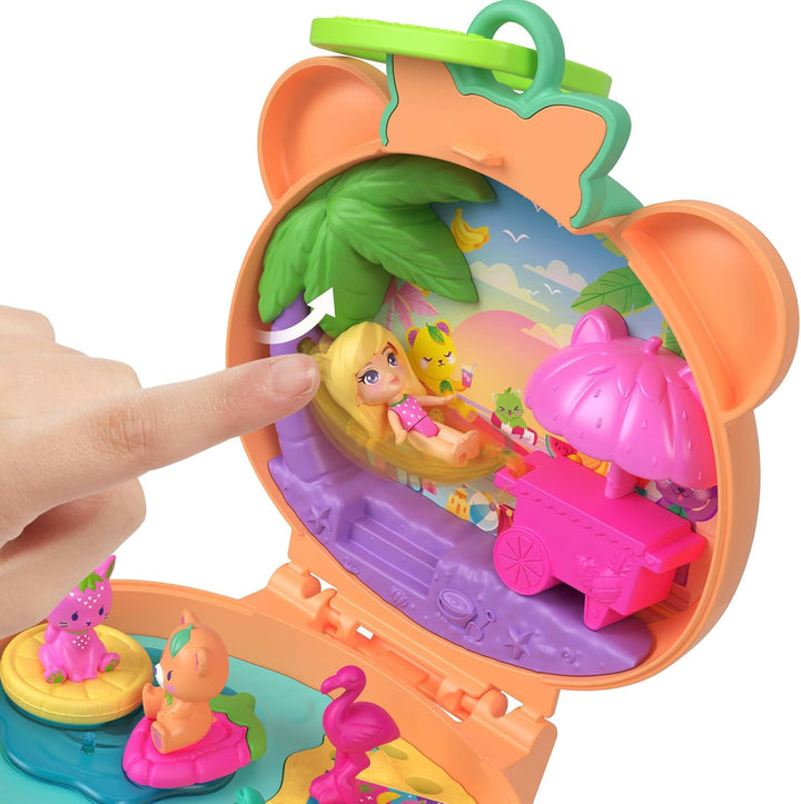 Polly Pocket Puppen- und Haustier-Spielset, Plüschbär-Schatulle, Schlüsselanhänger und Plüschtier, O