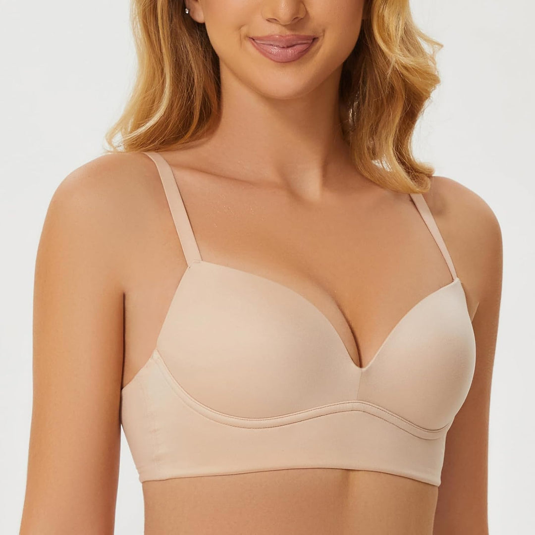 MELENECA Gepolsterter Nahtloser kabelloser Push-up-BH für Damen mit Halt und Hebung 70D Beige, 70D B