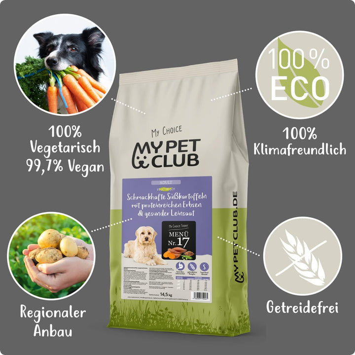 My Pet Club Vegi (1 x 14,5 kg) vegan/vegetarisches Hundefutter Purinarm mit Süsskartoffel I Sensitiv