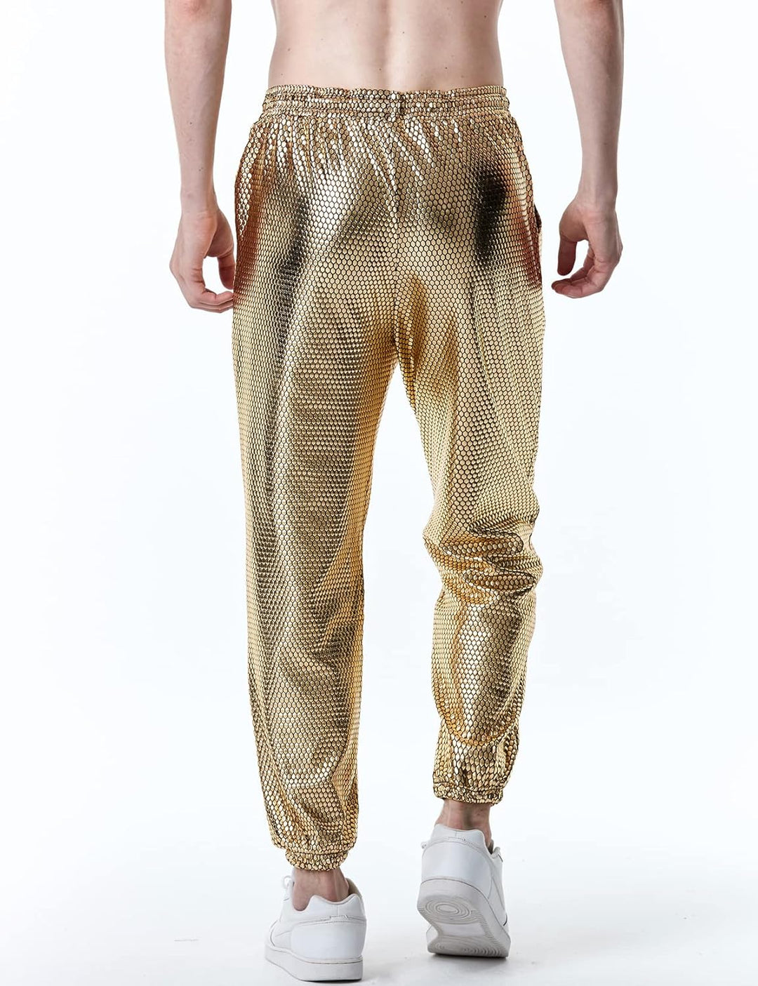 LucMatton Herren-Jogginghose, metallisch, glänzend, Disco-Party, elastische Hose M Gold-a, M Gold-a